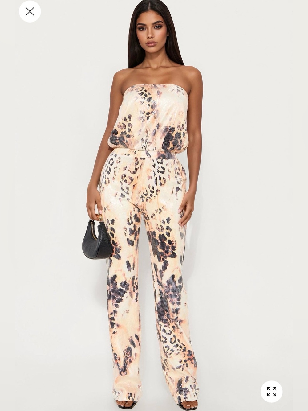 Fashion Nova Strapless Sequence Leopard-Print Jumpsuit